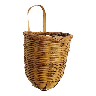 Vintage Wicker Wall Pocket Vase For Sale