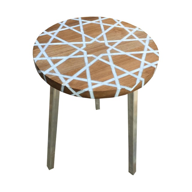 Wood Modern Islamic Style Mother of Pearl Inlay Side Table For Sale - Image 7 of 7