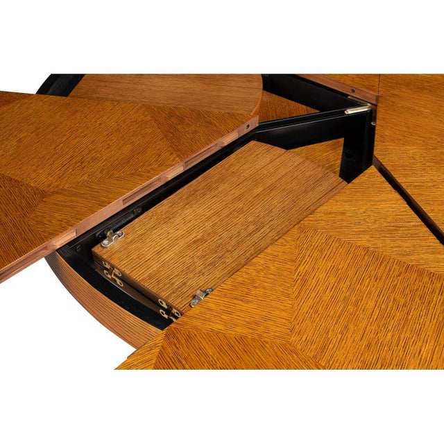 Wood Transitional Round Dining Table, Medium - Light Brown Oak With Faceted Pedestal Base For Sale - Image 7 of 11