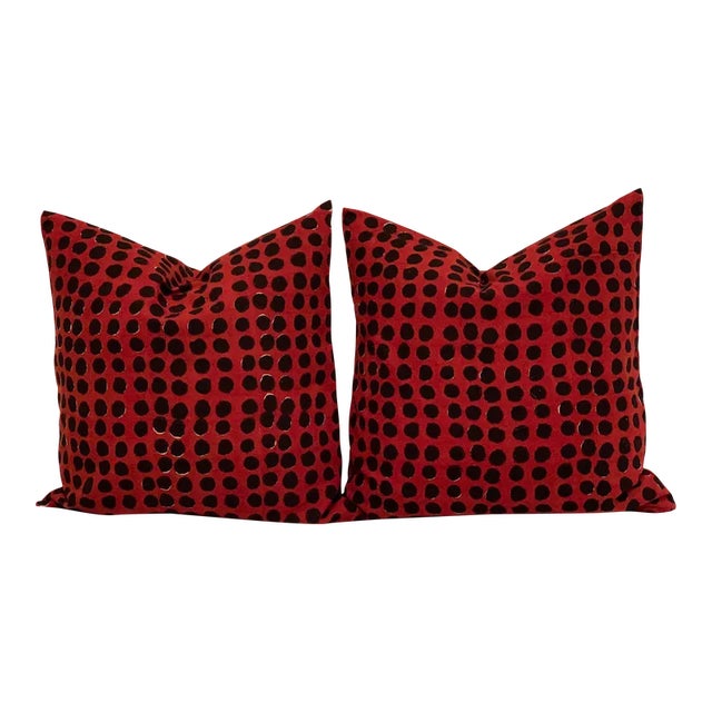 Maiwa Block Printed Fabric Custom-Made Pillows - a Pair For Sale