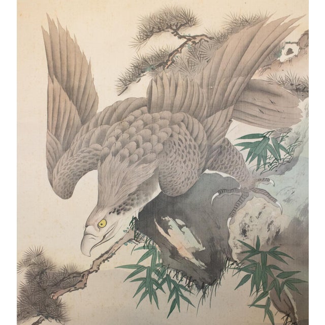 "Eagle" by Imao Keinen, Meiji to Taisho Era Japanese Silk Scroll Painting For Sale - Image 13 of 18