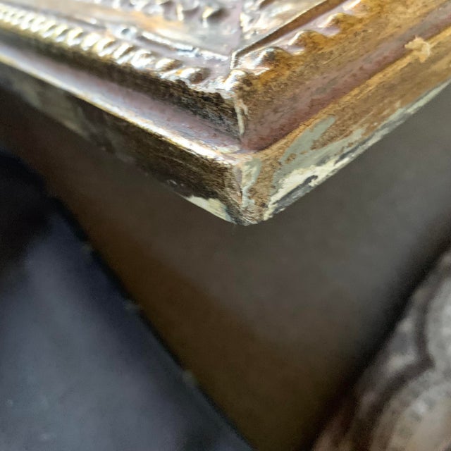 Gold Vintage Inspired Ornate Gold Tone Pressed Tin Mirror For Sale - Image 8 of 10