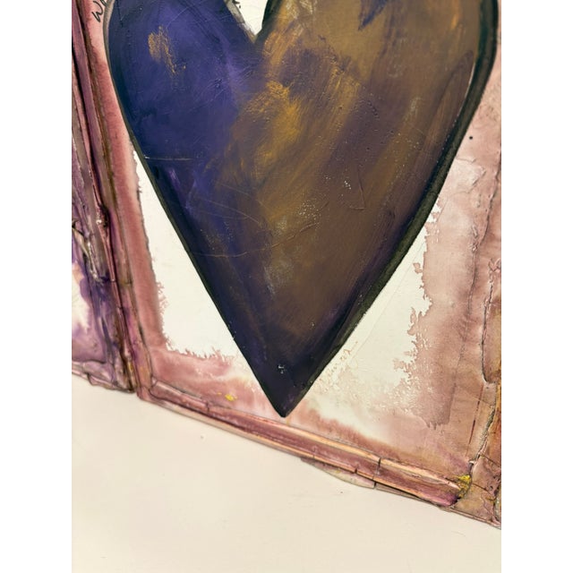 Vintage Abstract Contemporary Folk Art Mixed Media Heart Signed Paintings – Collection of Three For Sale - Image 9 of 13