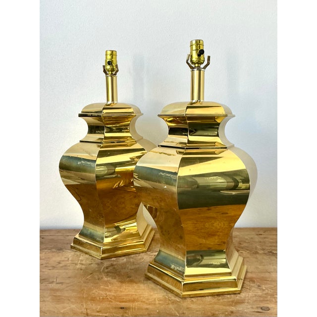 Vintage Boho Faceted Brass Lamps - A Pair For Sale - Image 9 of 9