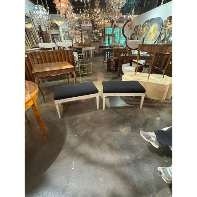 Pair of Swedish Gustavian Painted Benches For Sale In Dallas - Image 6 of 7