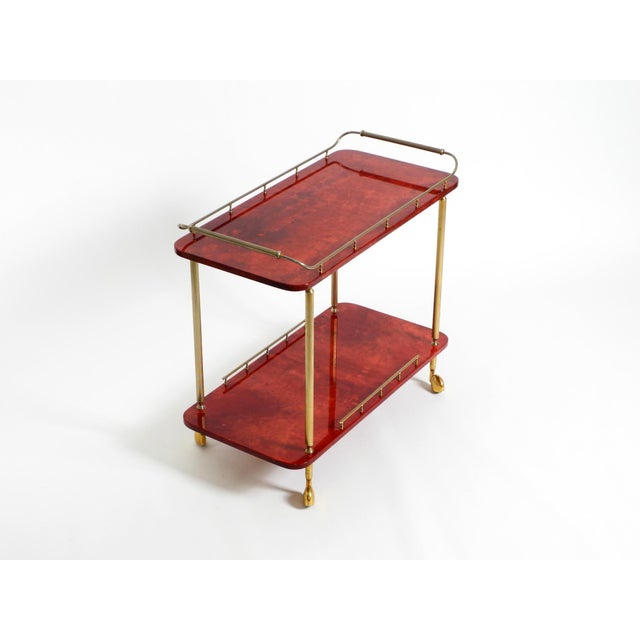 1960s Large Vintage Red Goatskin Serving Bar Cart by Aldo Tura, 1960s For Sale - Image 5 of 18