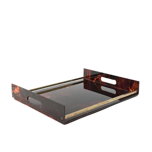 Metal Hollywood Regency Brass and Acrylic Glass Tray, Italy, 1970s For Sale - Image 7 of 14