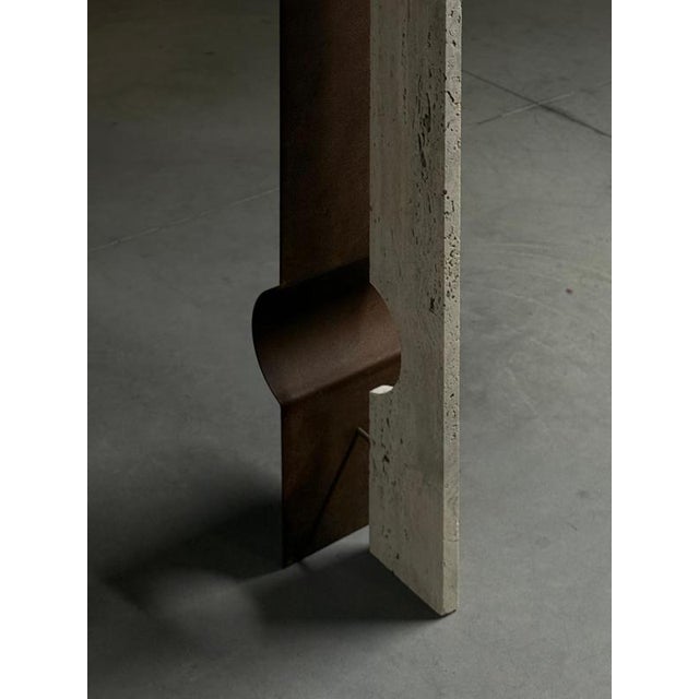 Oculus X Floor Lamp in Oxidized Iron & Travertine by D´ARK Atelier For Sale - Image 9 of 18