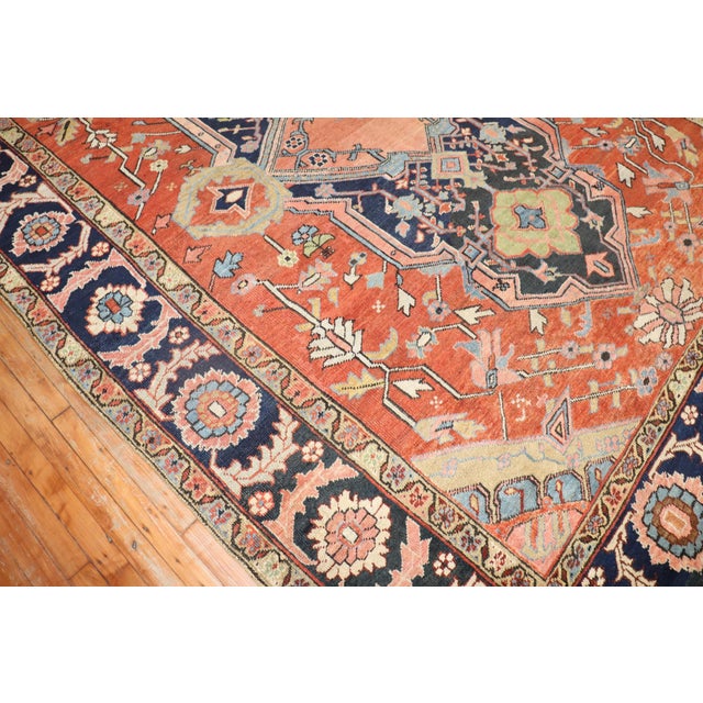 Early 20th Century Antique Signed Heriz Large Scale Rug - 8'3" x 10'10" For Sale - Image 5 of 12