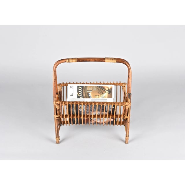 Mid-Century French Riviera Bamboo, Rattan and Wicker Magazine Rack, Italy, 1960s For Sale - Image 10 of 13