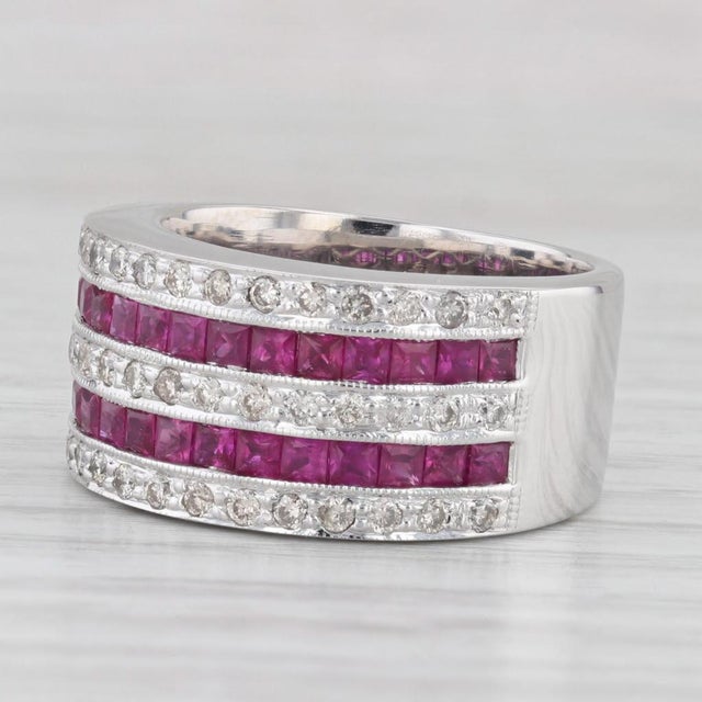 Modern 2.08ctw Ruby Diamond Ring 14k White Gold Size 6.5 Wide Band For Sale - Image 3 of 8