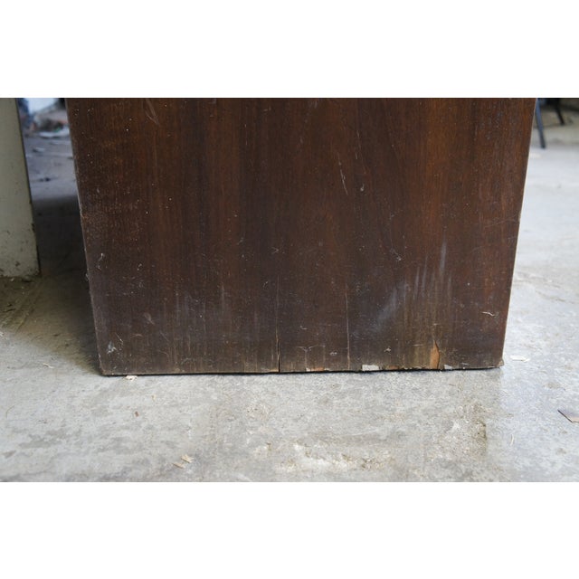 1940s Mid Century Walnut Burl Carved Library Bookcase Bookshelf Cabinet Drawers 58" For Sale - Image 10 of 14