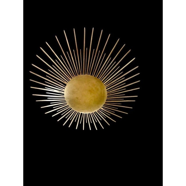Large Spanish crown light in gilt metal and frosted glass, Spain, 1950s. Midcentury antique gilt iron frame or pendant...