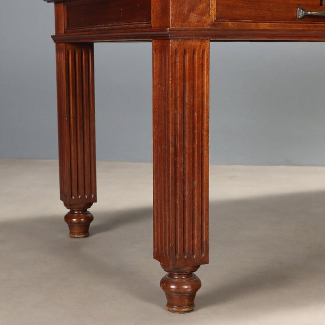 Brown Walnut Desk with Brown Leather Insert, Italy For Sale - Image 8 of 11