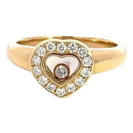 Chopard Happy Diamond Ring 18k Yellow Gold Diamond Heart Shape For Sale