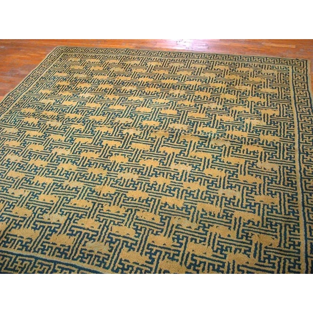 Chinese Splendid Asparagaus Background Color With Greek Key Pattern Antique Chinese Rug For Sale - Image 3 of 7