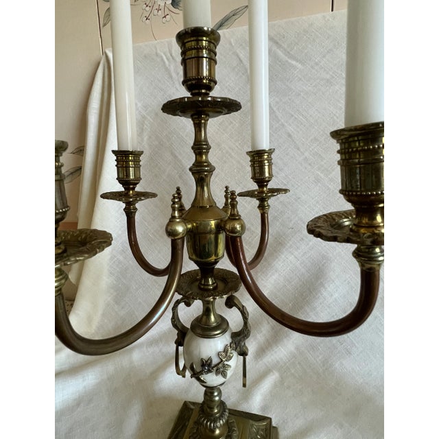 Pair of Mid 20th Century Brass, Copper & Onyx Candelabras For Sale - Image 9 of 10