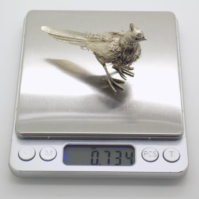 Vintage Italian Handmade Genuine Silver Bird & Silver Plumes Figurine Sculpture For Sale - Image 10 of 11