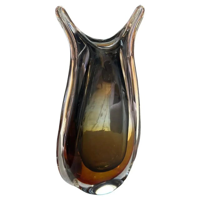 Stunning 1970s Modern Green and Brown Sommerso Murano Glass Vase by Seguso This exquisite vase is a true testament to the...