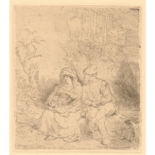"Rest on the Flight" Old Master Print After Rembrandt Mid 20th Century For Sale