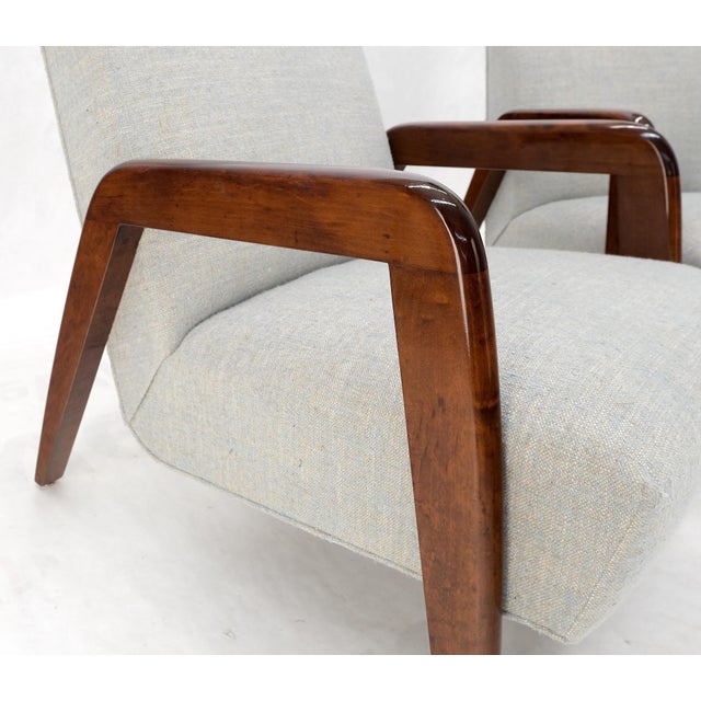 Pair New Linen Upholstery Heavy Solid Maple Frames American Lounge Chairs Mint! For Sale - Image 11 of 14