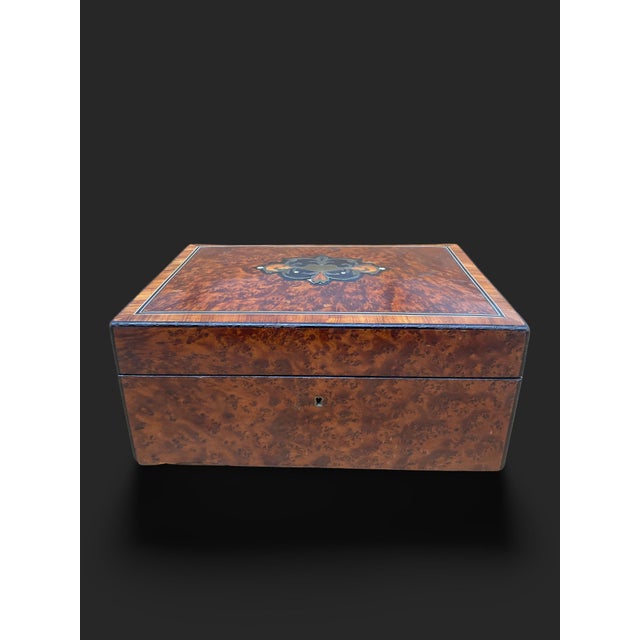 Beige Napoleon III Elm Burl and Marquetry Box For Sale - Image 8 of 18