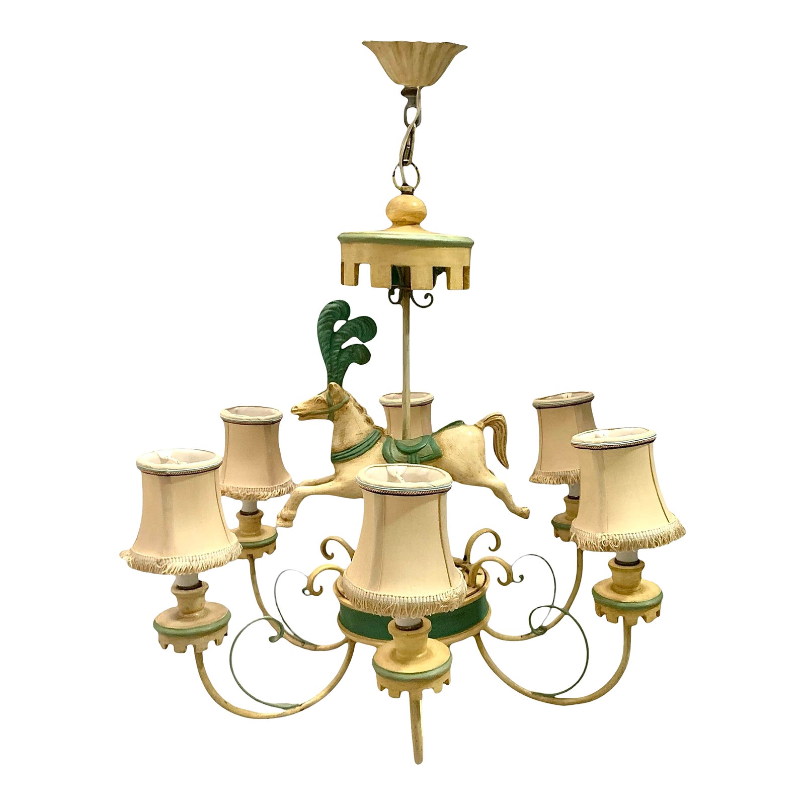 Mid 20 Century Chandelier Carousel Horse 6 Arms Light Fixture Vintage ...