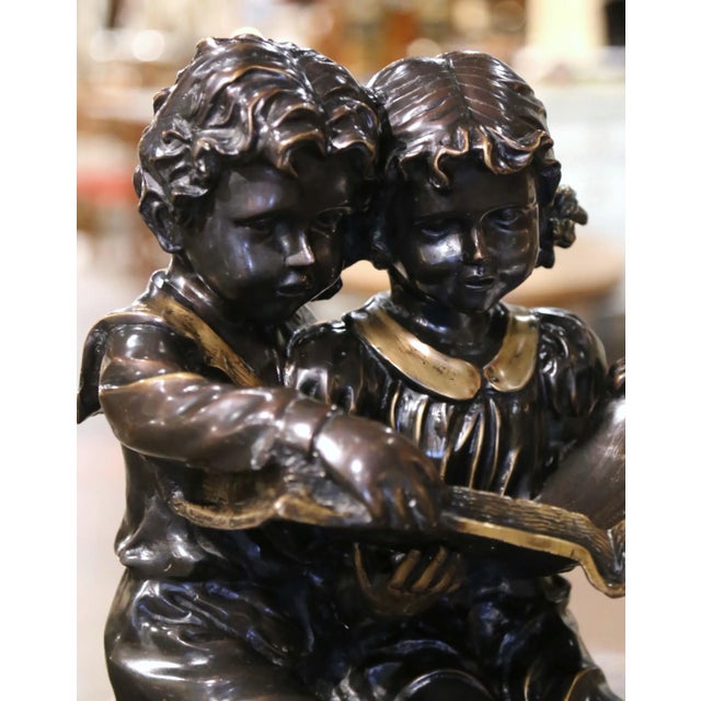 19th Century French Two-Tone Bronze Sculpture of Children Reading For Sale - Image 4 of 12