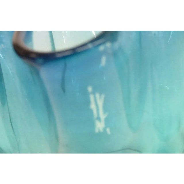 Glass Mid Century Modern Blue Art Glass Ruffled Rim Handkerchief Bowl Vase For Sale - Image 7 of 11