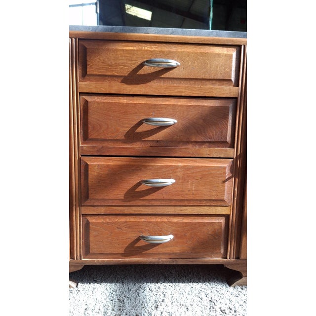 Glass Art Deco Dressing Table in Oak and Marble with Triptych Mirror, 1930s For Sale - Image 7 of 13