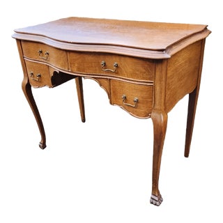 Vintage Petite Serpentine Front Tiger Quartersawn Oak Desk For Sale