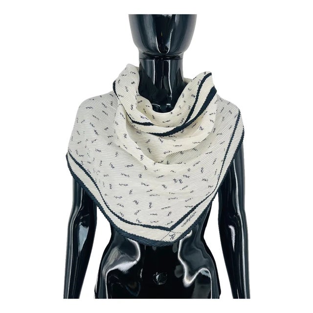 Yves Saint Laurent White Monogram Stretch Silk Scarf | Chairish