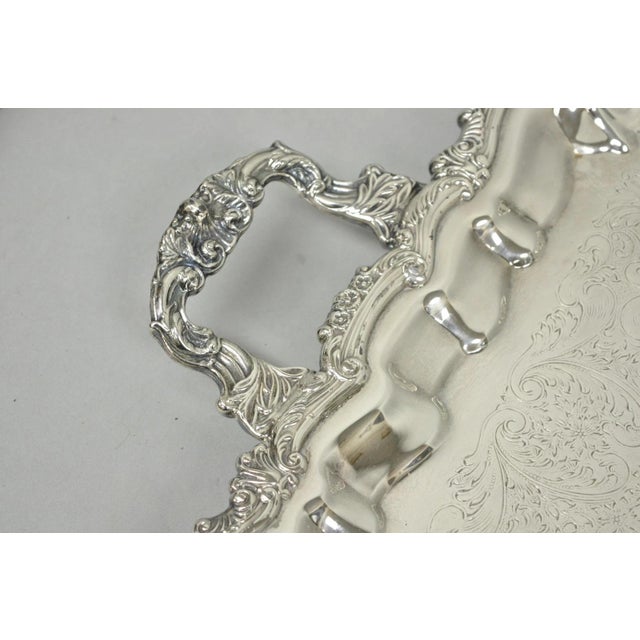 Victorian Vintage Victorian Silver Plated Footed Twin Handle Serving Platter Bar Tray For Sale - Image 3 of 15