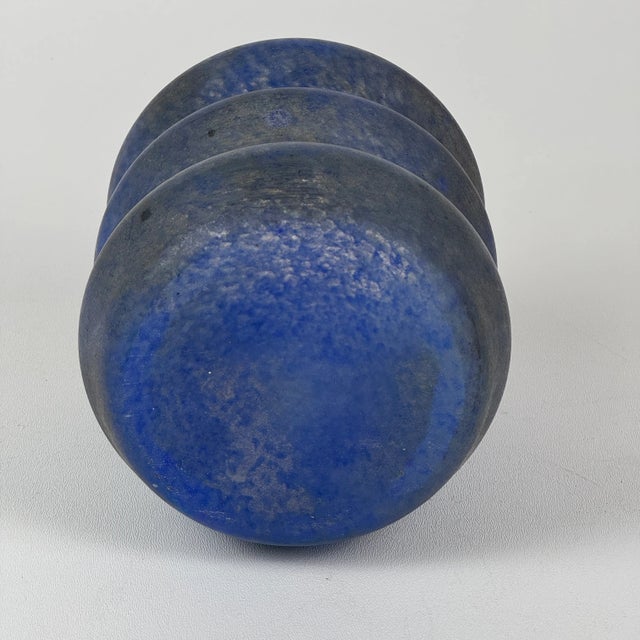 Blue Vintage Italian Vetri Soffiati Blue Art Glass Canister With Gilded Metal Lid by CX Design For Sale - Image 8 of 10