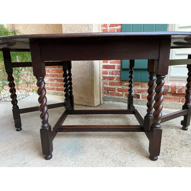 Antique English Drop Leaf Sofa Kitchen Table Barley Twist Tiger Oak Gate Leg For Sale - Image 12 of 18