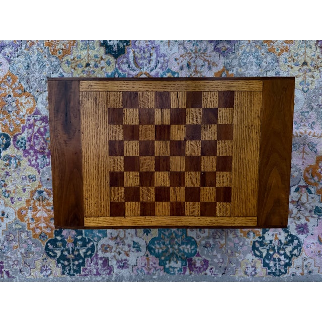 Fun MCM Oak Chess/Checkers Game Table With Magazine Racks For Sale In Portland, OR - Image 6 of 9