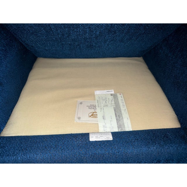 1970s Century Modern Blue Chenille Club Lounge Chair by Levitz Furniture For Sale - Image 16 of 17