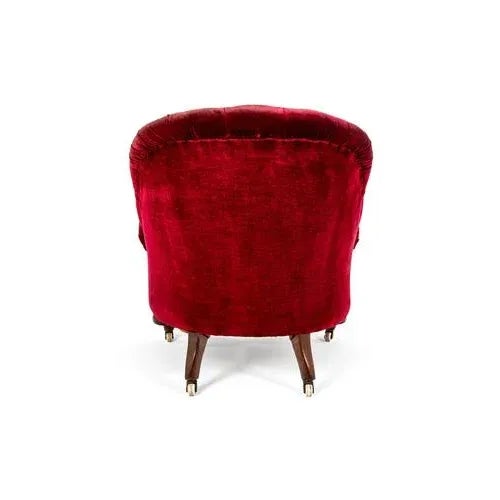Victorian Burgundy Velvet Armchair For Sale - Image 5 of 11