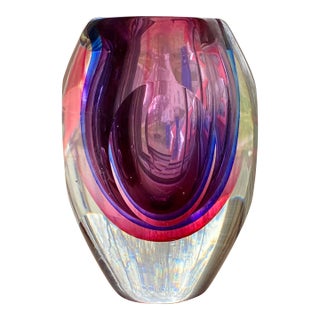 1960's Murano Purple Sommerso Glass Faceted 5.25" Tall Vase For Sale