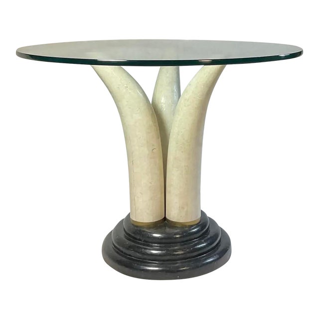 Post Modern Tusk-Motif Pedestal Accent/Side Table by Maitland Smith, Circa 1970s-80s For Sale
