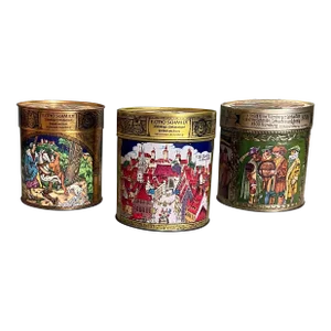 Mid 20th Century Schmitt Renaissance Illustration Round Tin Boxes - Set of 3