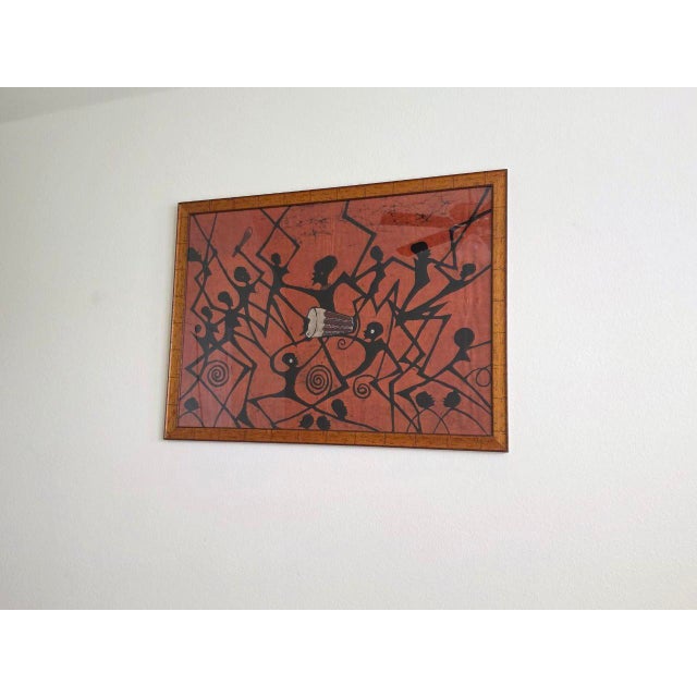 Plastic African Batik Art: "Rhythmic Dance" (Large Framed Textile) For Sale - Image 7 of 7