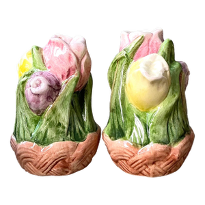Vintage Glazed Ceramic Tulip Salt and Pepper