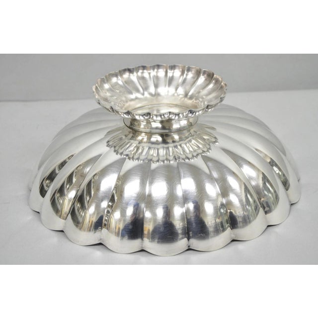 Victorian Vintage Reed & Barton Modern Silver Plated Oval Scalloped Pedestal Fruit Bowl For Sale - Image 3 of 12