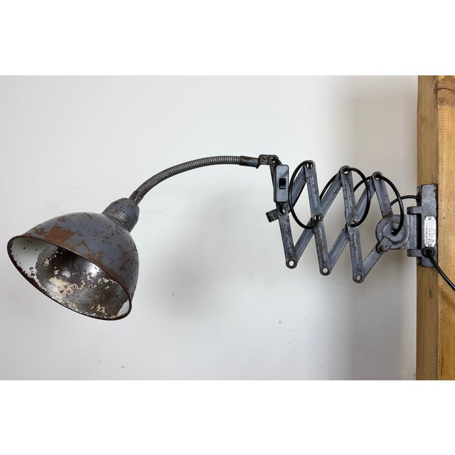 Metal Industrial Grey Scissor Wall Lamp from Elektroinstala, 1960s For Sale - Image 7 of 18