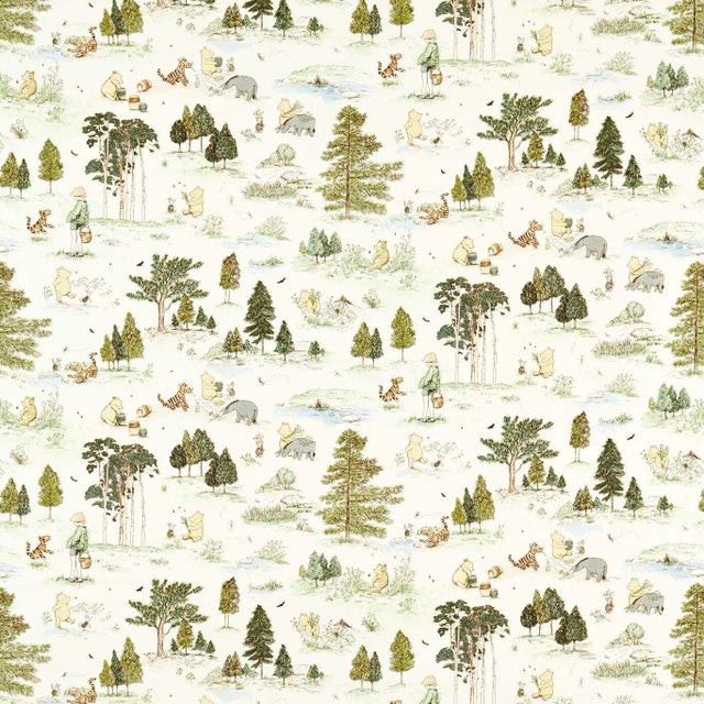 Sanderson Winnie the Pooh Fabric in Macaron Green - a Sample For Sale