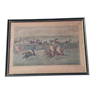 Grand Steeple Chase - Large, Orig. 19th C. Equestrian Color Print in Period Frame - 1837 For Sale