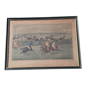 Grand Steeple Chase - Large, Orig. 19th C. Equestrian Color Print in Period Frame - 1837