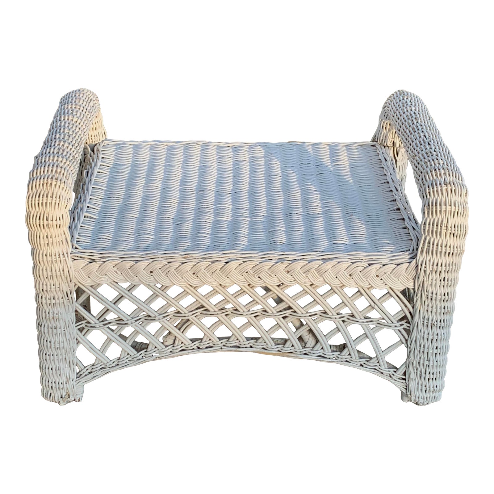 Vintage White Wicker Ottoman Chairish
