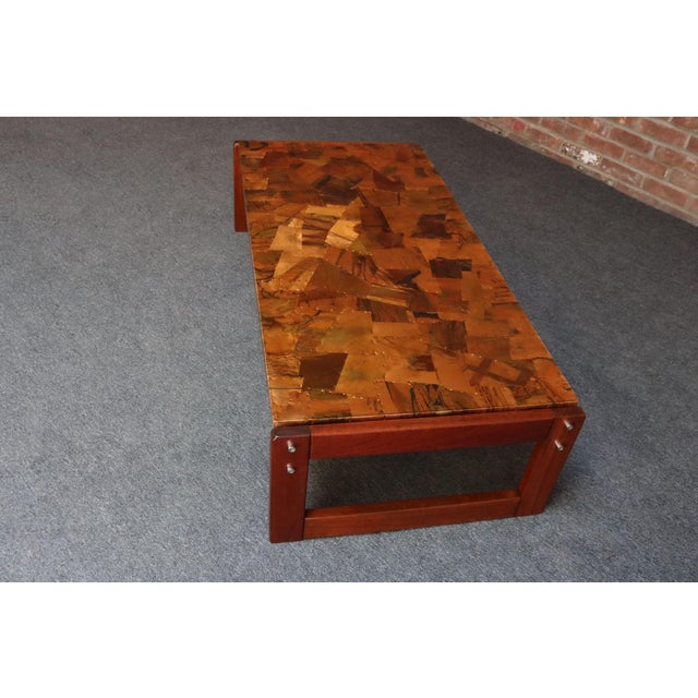 Mid-Century Modern Brazilian Modern Rosewood and Copper Mosaic Coffee Table by Percival Lafer For Sale - Image 3 of 18